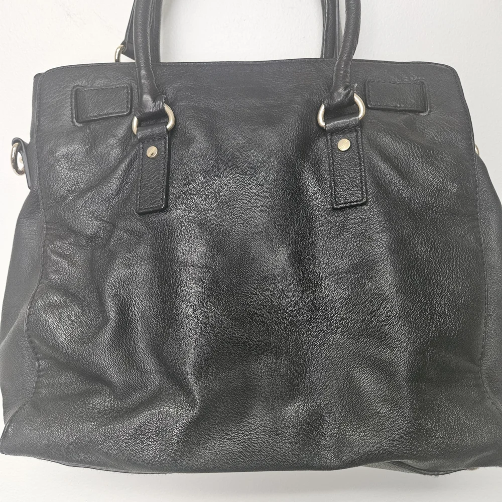 Michael Kors Black Leather Hamilton Large North South Tote with Gold Accents